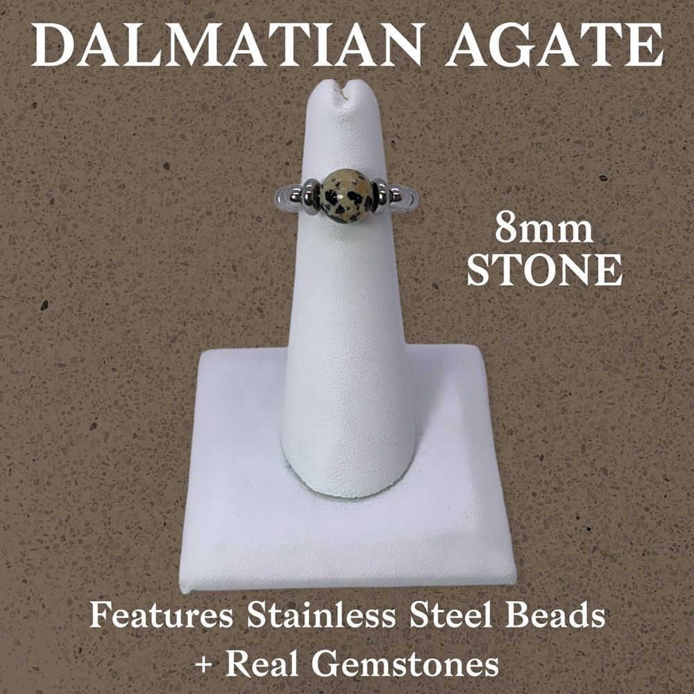 NWT Wool + Pepper Co. Dalmatian Agate + Stainless Steel Ring